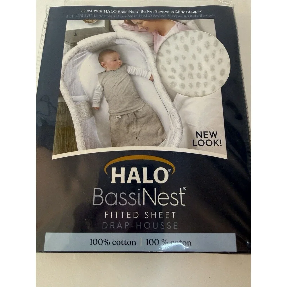 HALO Bassinest Fitted Sheet Gray Dot 100% Cotton Swivel Sleeper NIP Baby Bedding